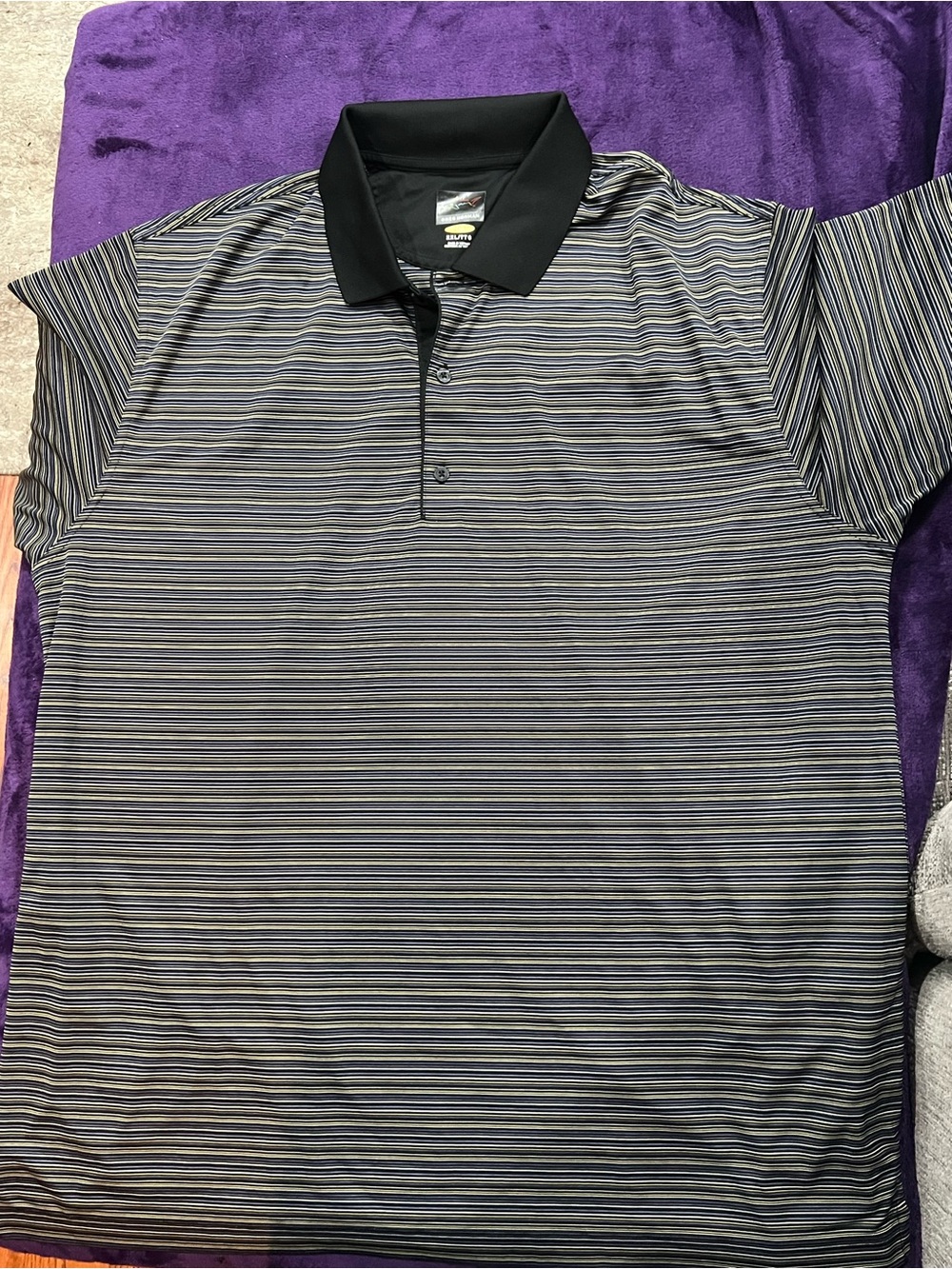 Greg Norman Collection Black Collar Striped Polo in Blue and Gray